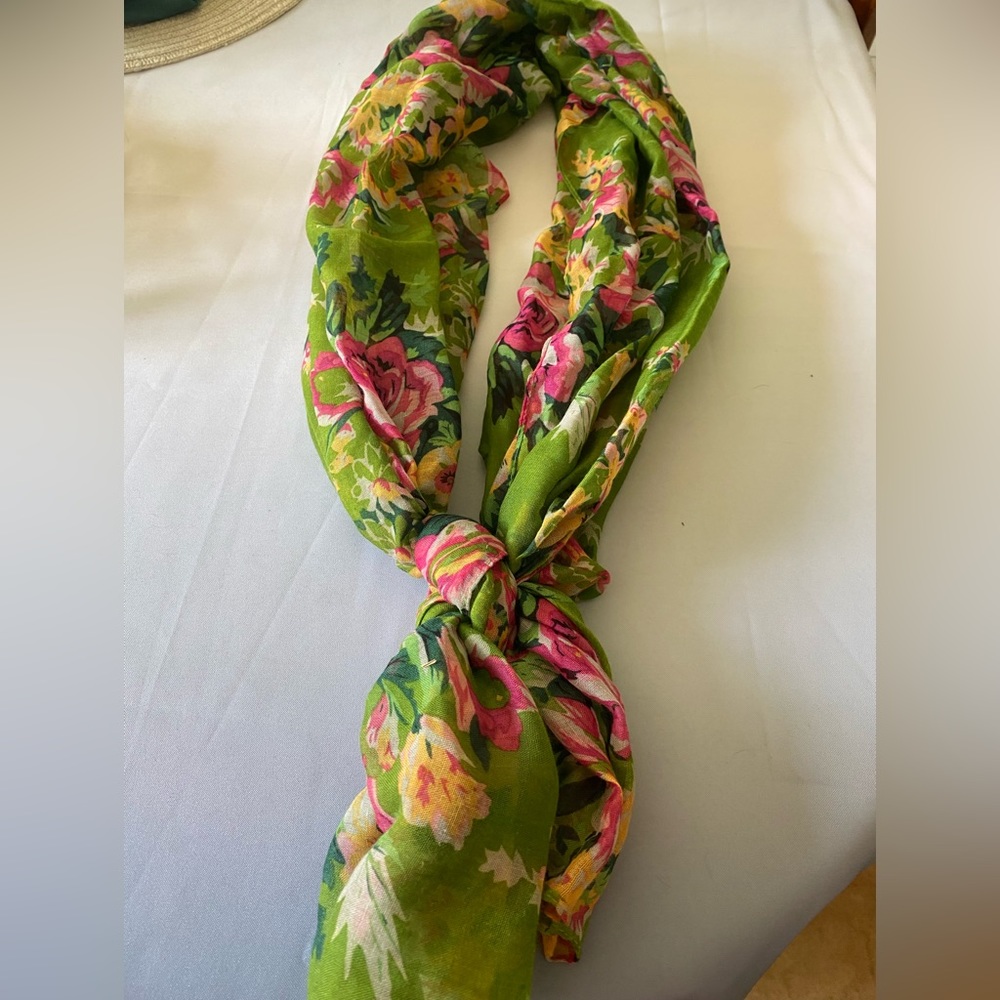 Long floral scarf can be worn as a shawl